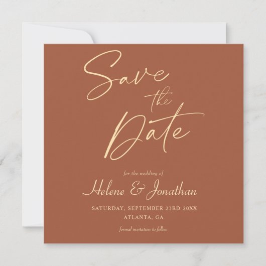 Terracotta Moderne minimalistische elegante bruilo Save The Date (Voorkant)