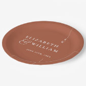 Terracotta moderne minimalistische monogram bruilo papieren bordje (Gekanteld)