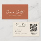 Terracotta moderne minimalistische QR-code Visitekaartje (Voorkant / Achterkant)