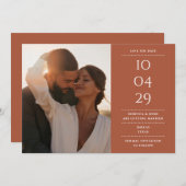 Terracotta moderne minimalistische trouwfoto save the date (Voorkant / Achterkant)