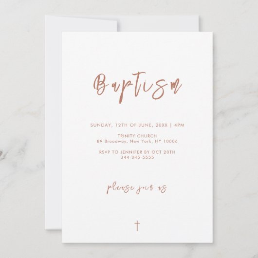 Terracotta Moderne Script Baby Foto Doop Kaart (Achterkant)