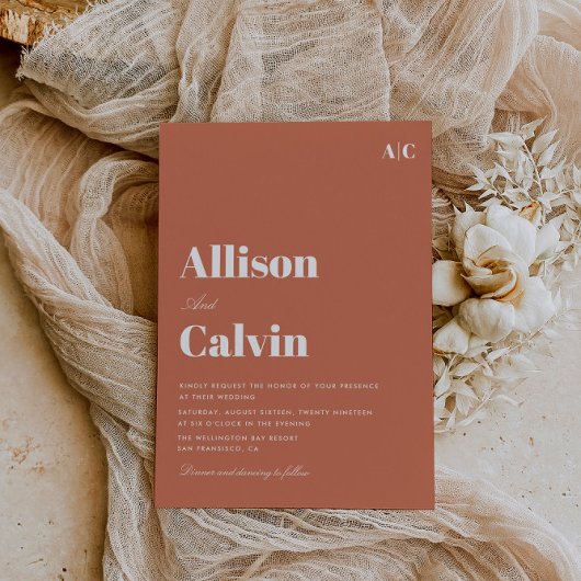 terracotta moderne sms - huwelijksuitnodiging kaart