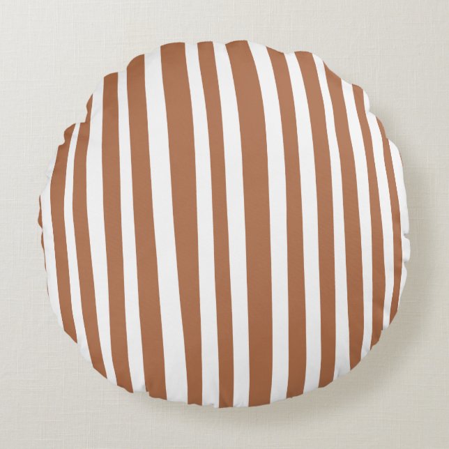 Terracotta moderne strepen minimalistisch  rond kussen (Voorkant)