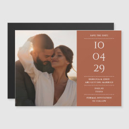 Terracotta moderne trouwfoto save the date magnetische uitnodiging