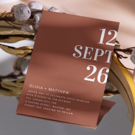 Terracotta moderne typografie bruiloft + QR detail Kaart