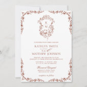 Terracotta Monogram Bloemen  Crest Bruiloft Kaart (Voorkant)