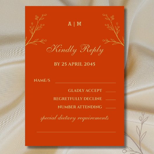 Terracotta Monogram Botanische Huwelijk RSVP Kaart