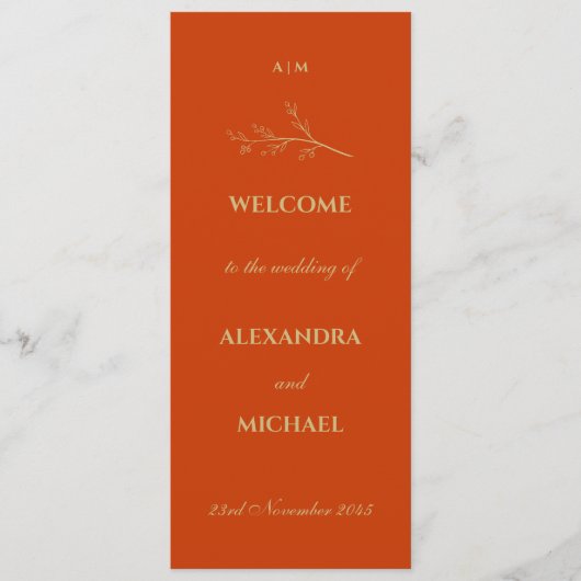 Terracotta Monogram Botanische Minimalistische Huw Programmakaart (Voorkant)