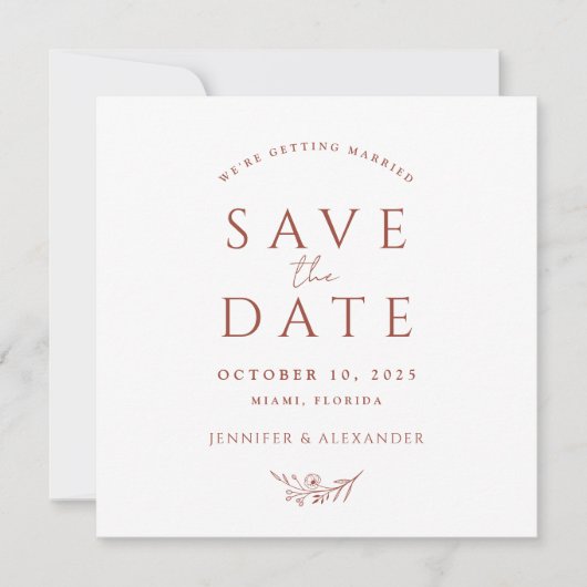 Terracotta Monogram Bruiloft Save The Date Kaart (Voorkant)
