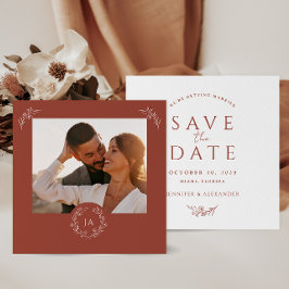Terracotta Monogram Bruiloft Save The Date Kaart