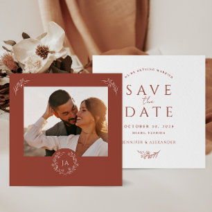 Terracotta Monogram Bruiloft Save The Date Kaart