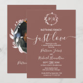 Terracotta Monogram Calligrafie Foto Weddenschap Kaart (Voorkant / Achterkant)