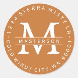 Terracotta Monogram Circulaire Adresetiketten II Ronde Sticker
