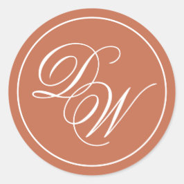 Terracotta Monogram Eenvoudig Bruin Wit Script Ronde Sticker