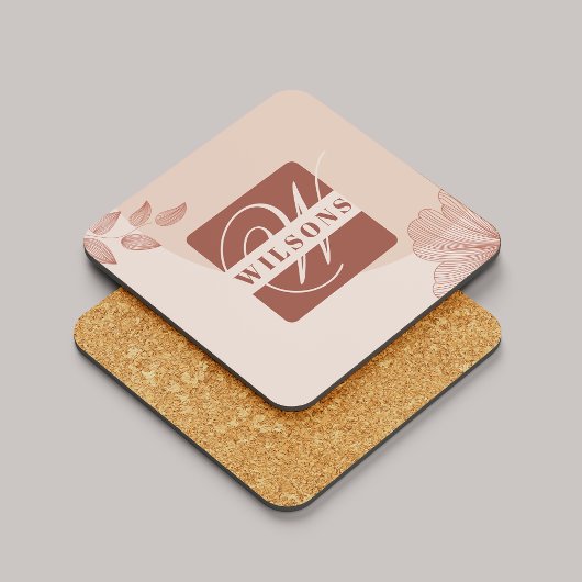 Terracotta Monogram Elegante Schattige Chic Script Bier Onderzetter
