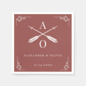 Terracotta Monogram en Pijlen Bruiloft Servet (Voorkant)