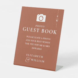 Terracotta Monogram Foto Gastboek Trouwen Reclamebord Met Voetstuk