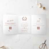 Terracotta Monogram Foto QR Code RSVP/Details Drieluik Kaart (Binnen)