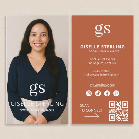 Terracotta Monogram Foto Sociale Media QR Code Visitekaartje