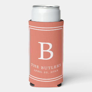 Terracotta Monogram Huwelijk Seltzer Koelbox Blikjeskoeler