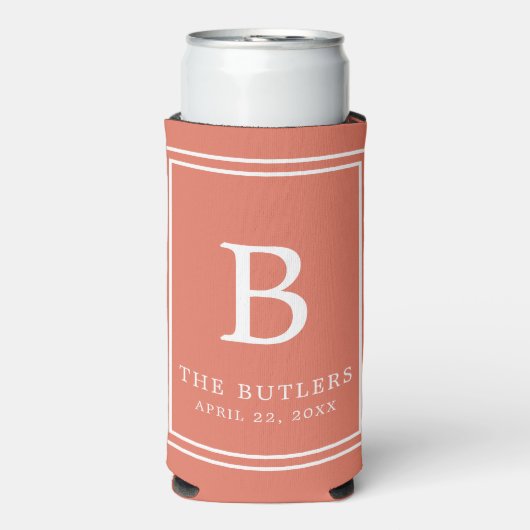 Terracotta Monogram Huwelijk Seltzer Koelbox Blikjeskoeler (Seltzer Voorkant)