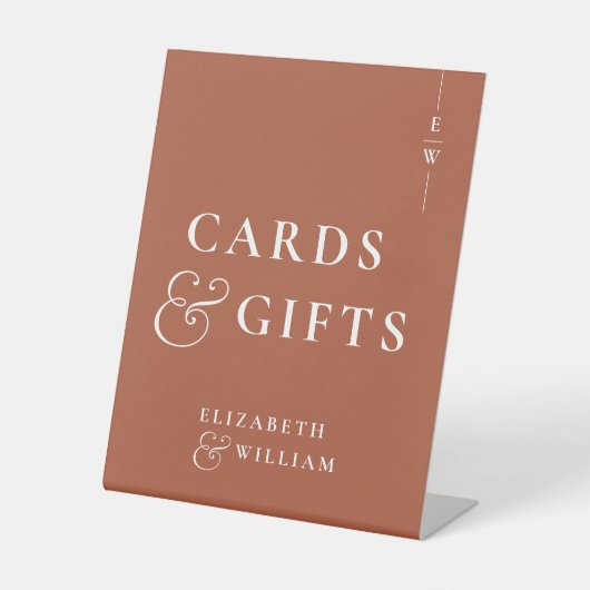 Terracotta monogram Kaarten en geschenken Reclamebord Met Voetstuk (Voorkant)