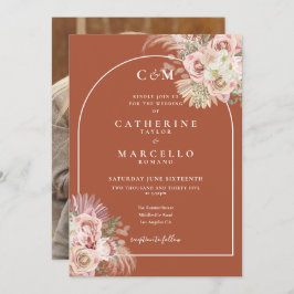 Terracotta Monogram Pampas Gras Foto Trouw  Kaart