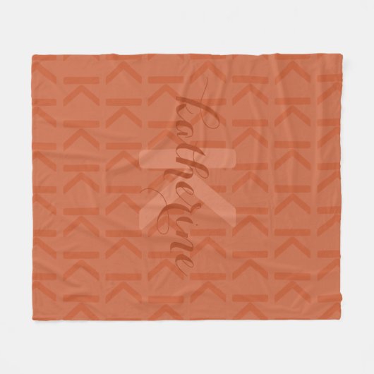 Terracotta Monogram Patroon Script Naam Fleece Deken (Voorkant (Horizontaal))