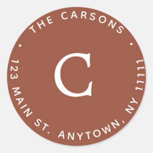 Terracotta Monogram Ronde retour adreslabel Ronde Sticker