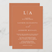 Terracotta Monogram Simple Minimalist Weddin Kaart (Voorkant / Achterkant)