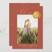 Terracotta monogram wax zeehondenfoto bruiloft bedankkaart (Voorkant / Achterkant)