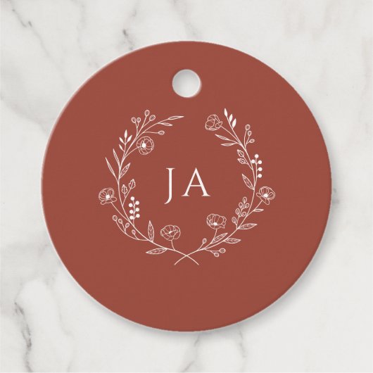 Terracotta Monogram Wedding Bedankjes Labels (Voorkant)
