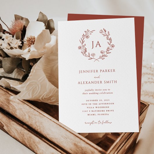 Terracotta Monogram Wedding Kaart