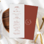 Terracotta Monogram Wedding Menu<br><div class="desc">Verbeter uw receptie met onze Terracotta Monogram Wedding Menu Kaart. Met een eenvoudig maar verfijnd ontwerp met het monogram en wilde bloemen,  voegt deze menukaart een vleugje tijdloze schoonheid toe aan uw tafellandschap. Begeleid uw gasten door een onvergetelijke culinaire ervaring met deze elegante toevoeging.</div>