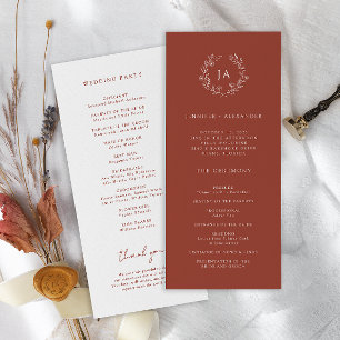 Terracotta Monogram Wedding Programmakaart
