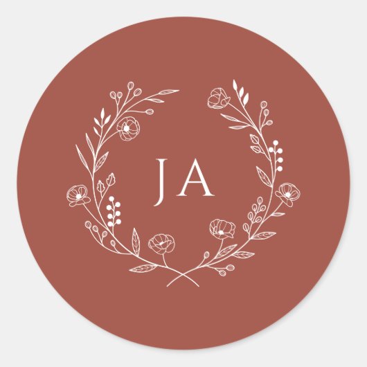 Terracotta Monogram Wedding Ronde Sticker (Voorkant)