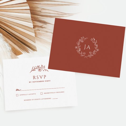 Terracotta Monogram Wedding RSVP Kaartje