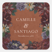 Terracotta Moody Bloemen Huwelijksstickers