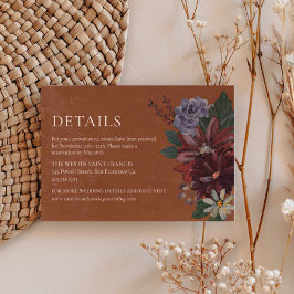 Terracotta Moody Floral Wedding Details Kaart
