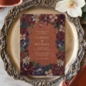 Terracotta Moody Floral Wedding Invitation Kaart