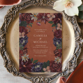 Terracotta Moody Floral Wedding Invitation Kaart