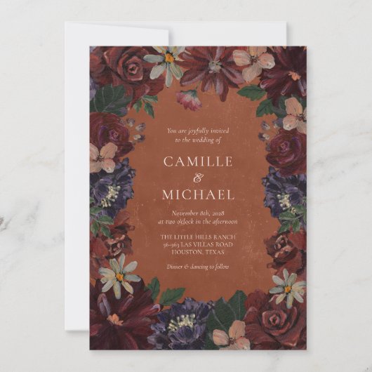 Terracotta Moody Floral Wedding Invitation Kaart (Voorkant)