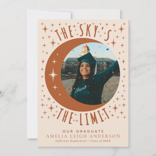 Terracotta Moon Afstuderen Fotoaankondiging Kaart (Voorkant)