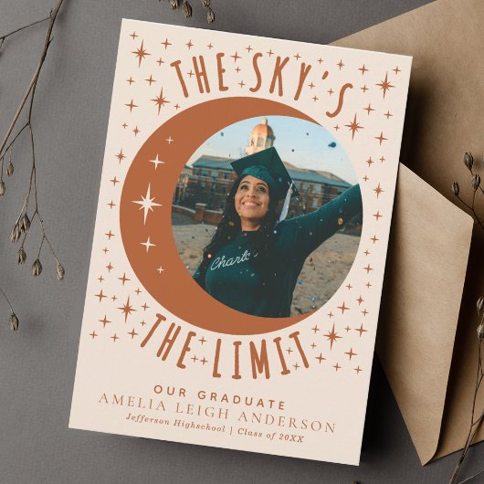 Terracotta Moon Afstuderen Fotoaankondiging Kaart