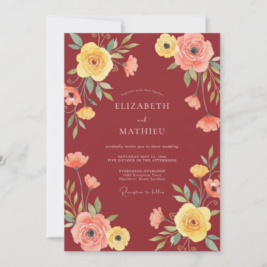 Terracotta Mosterd Ranunculus Eucalyptus Bruiloft Kaart (Voorkant)