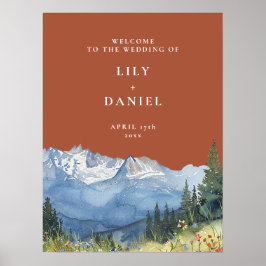 Terracotta Mountain Floral Wedding Welcome Sign Poster
