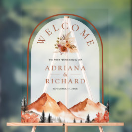 Terracotta Mountain Forest Arch Wedding Welkom Acryl Bord