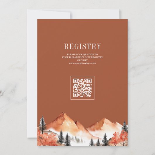 Terracotta Mountain Forest QR Code Baby shower Kaart (Achterkant)