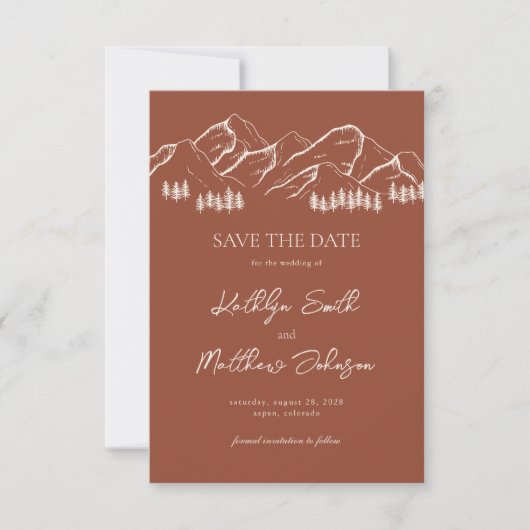 Terracotta Mountain Pine Tree Outdoor bruiloft Save The Date (Voorkant)