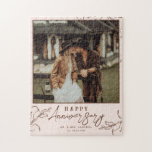 Terracotta | Mr. en Mrs Happy Wedding Jubileum Legpuzzel<br><div class="desc">Met een minimalistische florale lijnkunst die je favoriete foto maakt. Gepersonaliseerd met trouwdatum en naam voor een echt leuk en uniek huwelijksfeest cadeau. Viel je trouwdag en met onze blije verjaardagsfoto puzzel. Voeg je eigen foto's en tekst toe voor een mooi, uniek geschenk. Een speciale manier om je relatie te...</div>